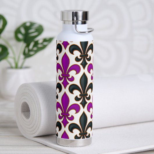 Lila-schwarzes Barock-Fleur-de-lis-Musterdesign Trinkflasche