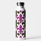 Lila-schwarzes Barock-Fleur-de-lis-Musterdesign Trinkflasche (Links)