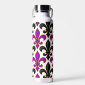Lila-schwarzes Barock-Fleur-de-lis-Musterdesign Trinkflasche (Vorne)
