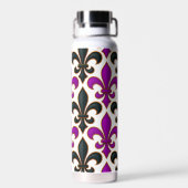 Lila-schwarzes Barock-Fleur-de-lis-Musterdesign Trinkflasche (Rückseite)