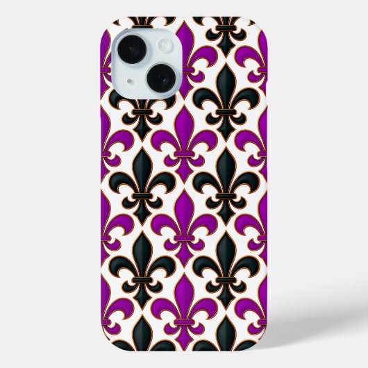 Lila-schwarzes Barock-Lilienmuster-Design Case-Mate iPhone Hülle (Rückseite)