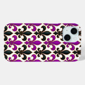 Lila-schwarzes Barock-Lilienmuster-Design Case-Mate iPhone Hülle (Rückseite (Horizontal))