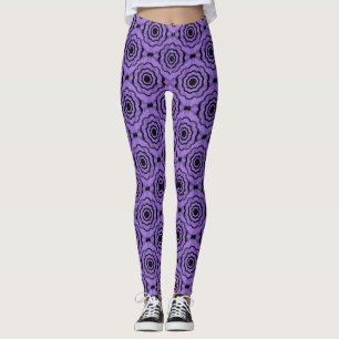 Lila schwarzes Blumen nahtloses Muster Leggings