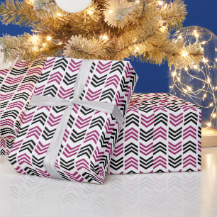 Lila Schwarzes Chevron-Geometrisches Muster Geschenkpapier