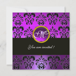LILA SCHWARZES DAMAST-MONOGRAMM, Amethyst Einladung