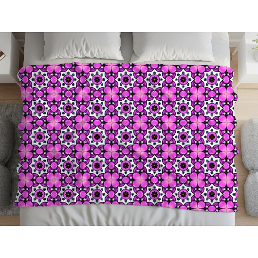Lila-schwarzes geometrisches Mandala-Muster Fleecedecke