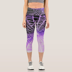Lila schwarzes gruseliges Spinnennetz Capri Leggings