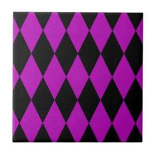 Lila Schwarzes Harlekin-Diamanten-Damast-Design Fliese