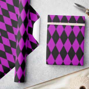 Lila Schwarzes Harlekin-Diamanten-Schachbrett-Desi Geschenkpapier