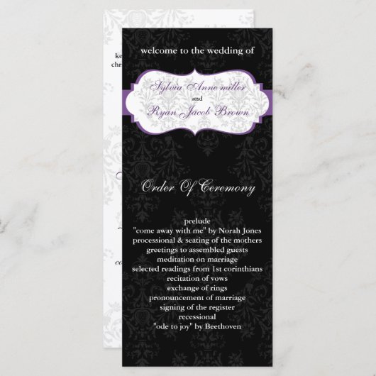 lila Schwarzes Hochzeitsprogramm Programm (Vorne/Hinten)