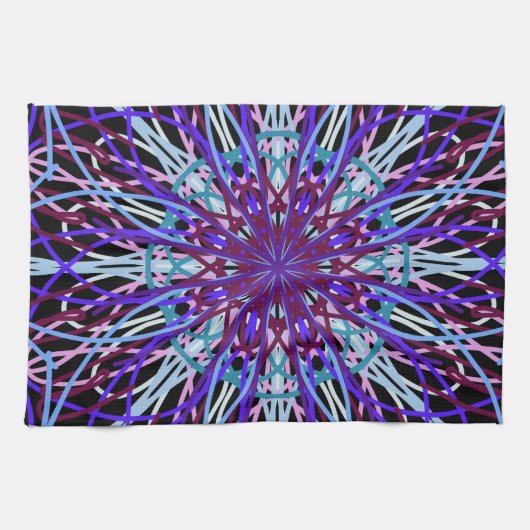 Lila Schwarzes Kaleidoskop Mandala Art Handtuch (Horizontal)