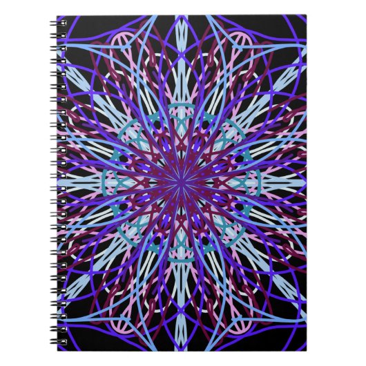 Lila Schwarzes Kaleidoskop Mandala Art Notizblock (Vorderseite)
