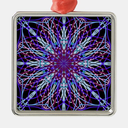 Lila Schwarzes Kaleidoskop Mandala Art Silbernes Ornament (Vorne)