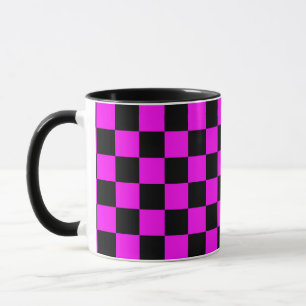 Lila schwarzes kariertes Schachbrettmuster Tasse