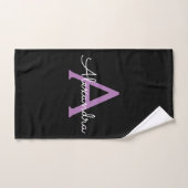 Lila Schwarzes Mädchen-Script Monogramm Name Handtuch (Handtuch)