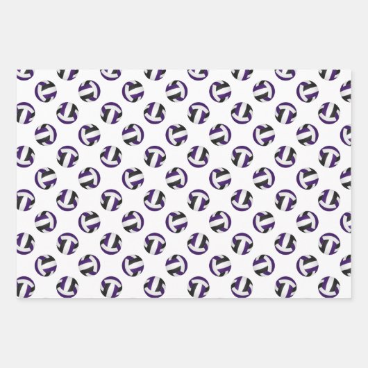 lila schwarzes Mannschaftsfarben, Volleyballs Set Geschenkpapier Set (Vorderseite 3)