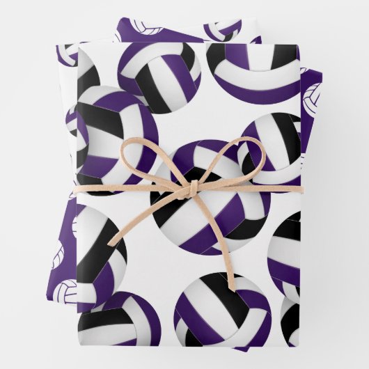 lila schwarzes Mannschaftsfarben, Volleyballs Set Geschenkpapier Set (Beispiel)