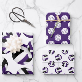 lila schwarzes Mannschaftsfarben, Volleyballs Set Geschenkpapier Set