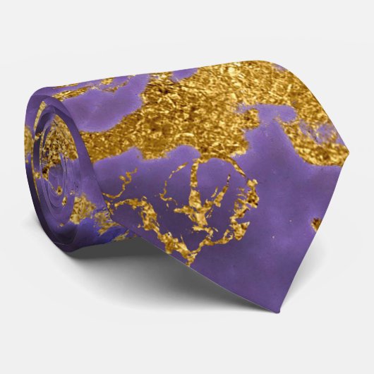 Lila schwarzes MarmorImitat-GoldGlitzer-Muster Krawatte (Gerollt)