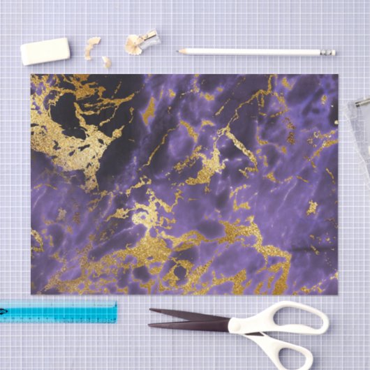 Lila schwarzes MarmorImitat-GoldGlitzer-Muster Seidenpapier (Handwerk)