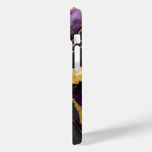 Lila schwarzes Marmormuster mit Gold Case-Mate iPhone Hülle (Rückseite / Links)
