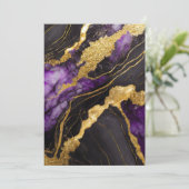 Lila schwarzes Marmormuster mit Gold Einladung (Stehend Vorderseite)