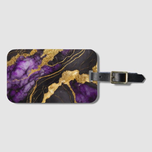Lila schwarzes Marmormuster mit Gold Gepäckanhänger (Vorderseite (Horizontal))