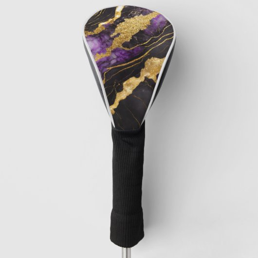 Lila schwarzes Marmormuster mit Gold Golf Headcover (Vorderseite)