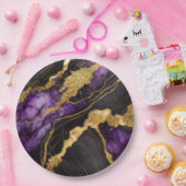 Lila schwarzes Marmormuster mit Gold Pappteller (Party)