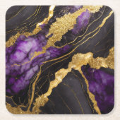 Lila schwarzes Marmormuster mit Gold Rechteckiger Pappuntersetzer (Vorderseite)