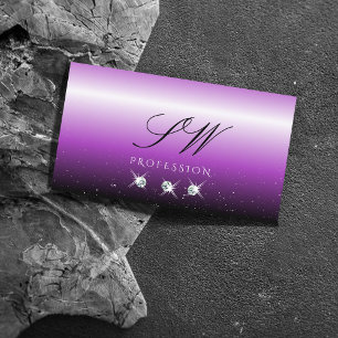 Lila Schwarzes Ombre Glitzernde Juwelen Monogramm Visitenkarte