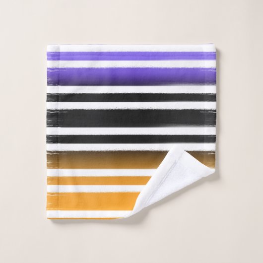 Lila Schwarzes Orange Paint Brush Halloween Badhandtuch Set (Waschlappen)