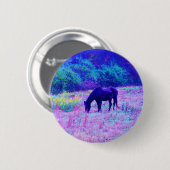 Lila Schwarzes Pferd im Regenbogenfeld Button (Vorne & Hinten)