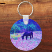 Lila Schwarzes Pferd im Regenbogenfeld Schlüsselanhänger (Vorderseite)