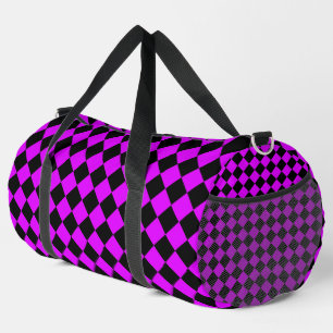 Lila Schwarzes Schachbrett Diamant Muster groß Duffle Bag