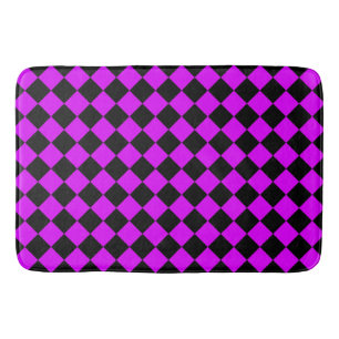 Lila Schwarzes Schachbrett Diamantmuster Badematte