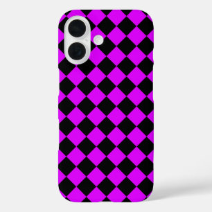 Lila Schwarzes Schachbrett Diamantmuster iPhone 16 Hülle