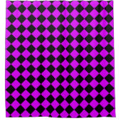 Lila Schwarzes Schachbrett Diamantmuster Duschvorhang (Vorderseite)