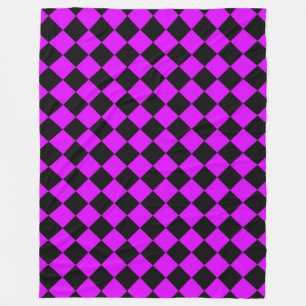 Lila Schwarzes Schachbrett Diamantmuster Fleecedecke