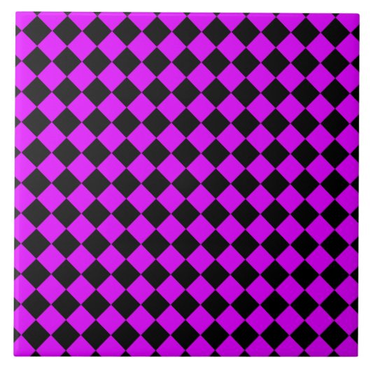 Lila Schwarzes Schachbrett Diamantmuster Fliese (Vorderseite)