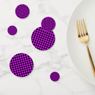 Lila Schwarzes Schachbrett Diamantmuster Konfetti