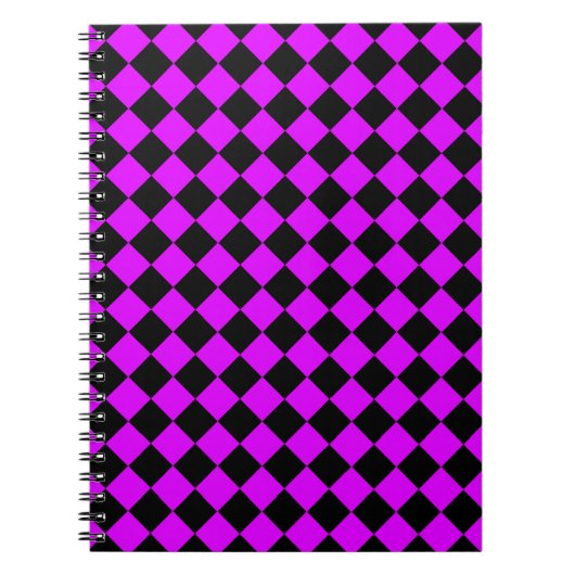 Lila Schwarzes Schachbrett Diamantmuster Notizblock (Vorderseite)