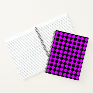 Lila Schwarzes Schachbrett Diamantmuster Notizblock