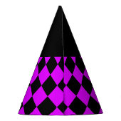 Lila Schwarzes Schachbrett Diamantmuster Partyhütchen (Rückseite)