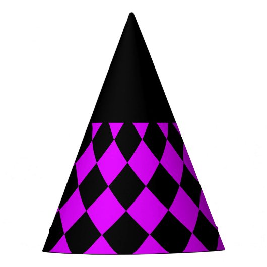 Lila Schwarzes Schachbrett Diamantmuster Partyhütchen (Vorderseite)