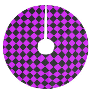 Lila schwarzes Schachbrett-Diamantmuster Polyester Weihnachtsbaumdecke