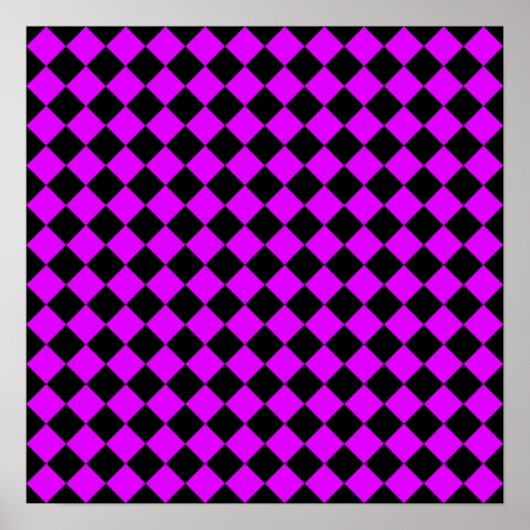 Lila Schwarzes Schachbrett Diamantmuster Poster (Vorne)