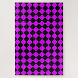 Lila Schwarzes Schachbrett-Diamantmuster Puzzle