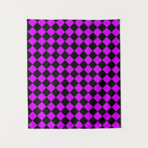 Lila Schwarzes Schachbrett Diamantmuster Wandteppich