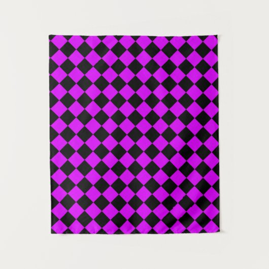 Lila Schwarzes Schachbrett Diamantmuster Wandteppich (Vorderseite)